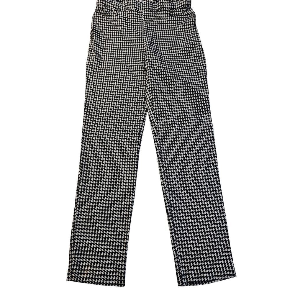 Linda Matthews houndstooth black white pull on pants casual ankle skinny Medium